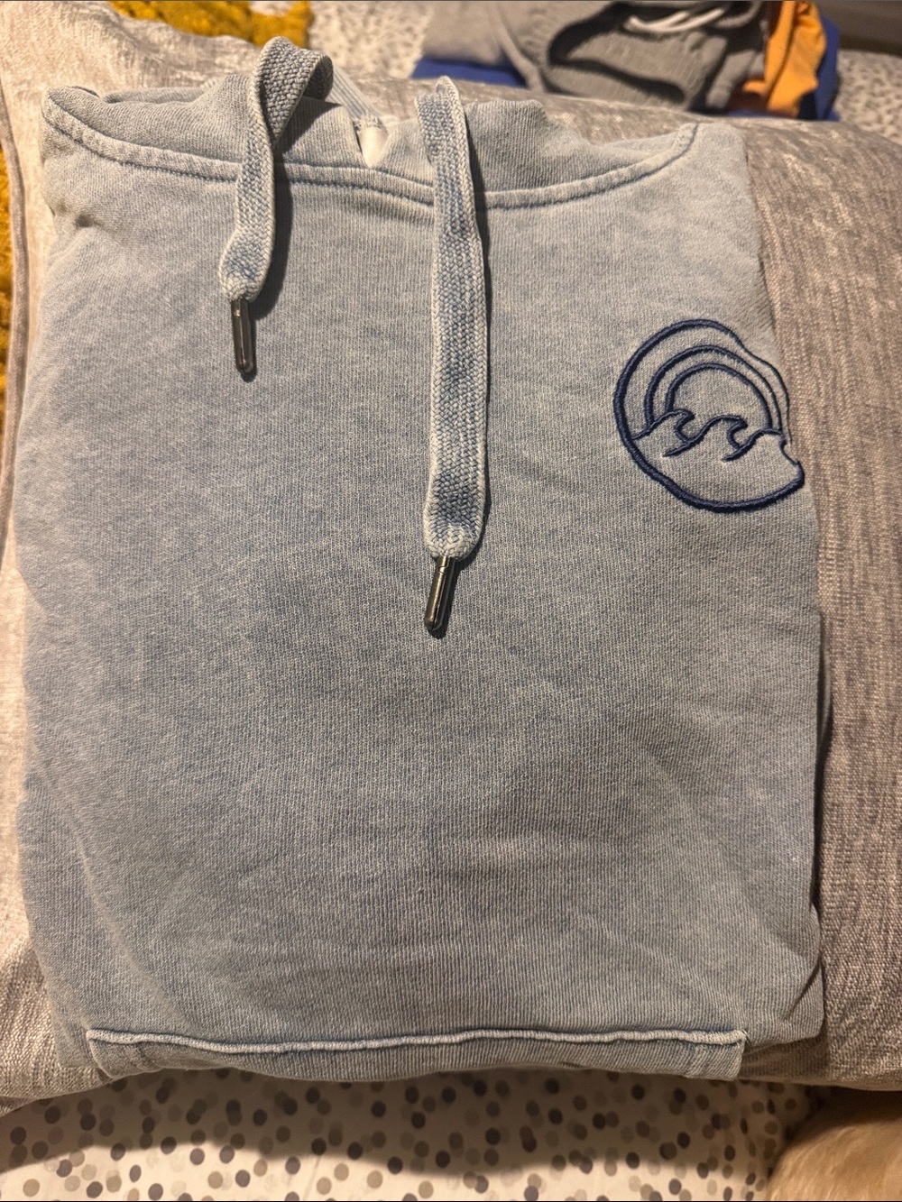 Vintage Havana Light Blue Hoodie with Navy Wave Embroidery